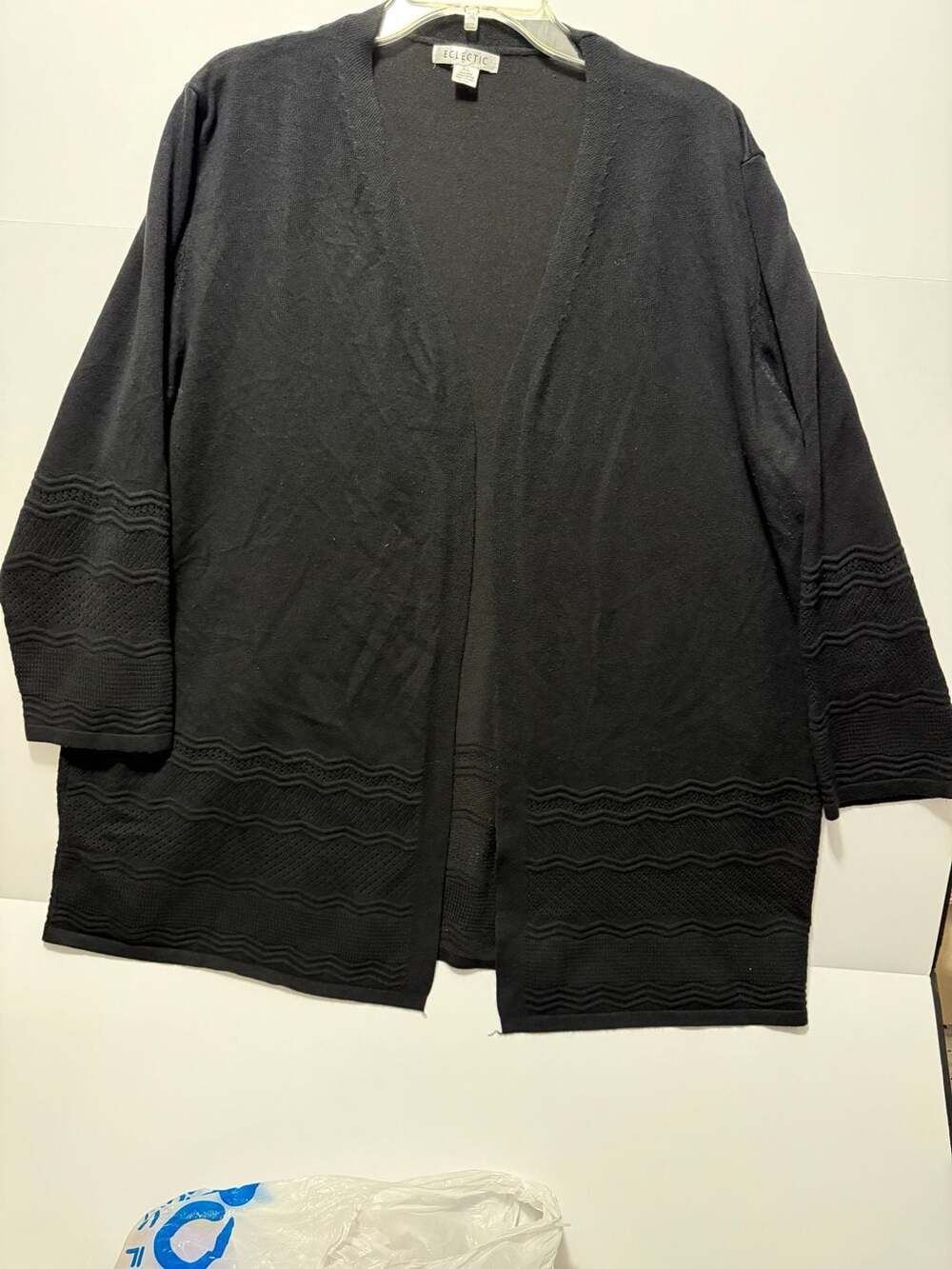 Eclectic Black Open Front Knit Cardigan Sweater XL